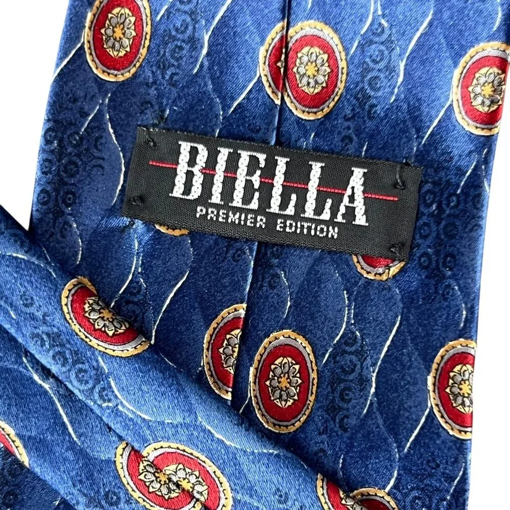 VTG Biella Premier Edition Mens Tie Silk Medallion Geometric Classic USA 90s
